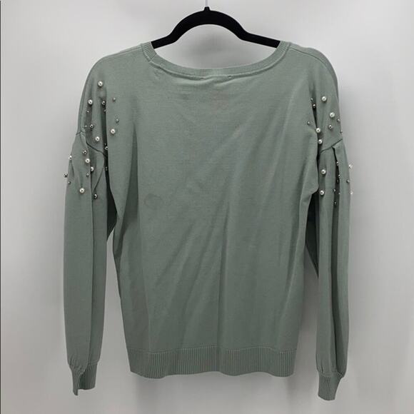 INC International Concepts Mint Pearl Detail balloon sleeve holiday Top sz S - Picture 7 of 8